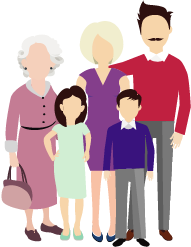 Семья с двумя детьми и старшим родителем